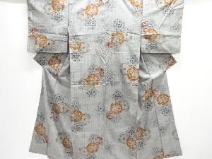 アンティーク　絵皿に花模様織り出し手織り紬着物